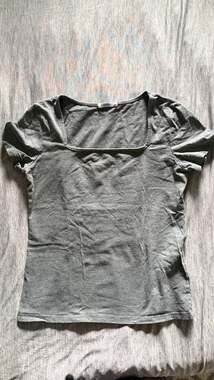 Mangopop Women's Grey Square Neck Short Sleeve T-Shirt Size L